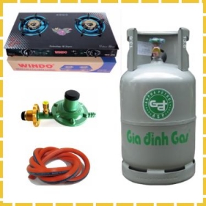 Combo Trọn Bộ Bình Bếp Gas Đôi Mặt Kính Van Dây Khóa Tự Động 