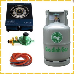 Trọn Bộ Bình Bếp Gas Đơn Mặt Kính sunhouse Van Dây Gas Tự Động