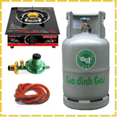 Trọn Bộ Bình Bếp Gas Đơn Mặt Kính Van Dây Khóa Gas Tự Động