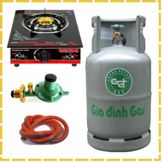 Trọn Bộ Bình Bếp Gas Đơn Mặt Kính Van Dây Khóa Gas Tự Động